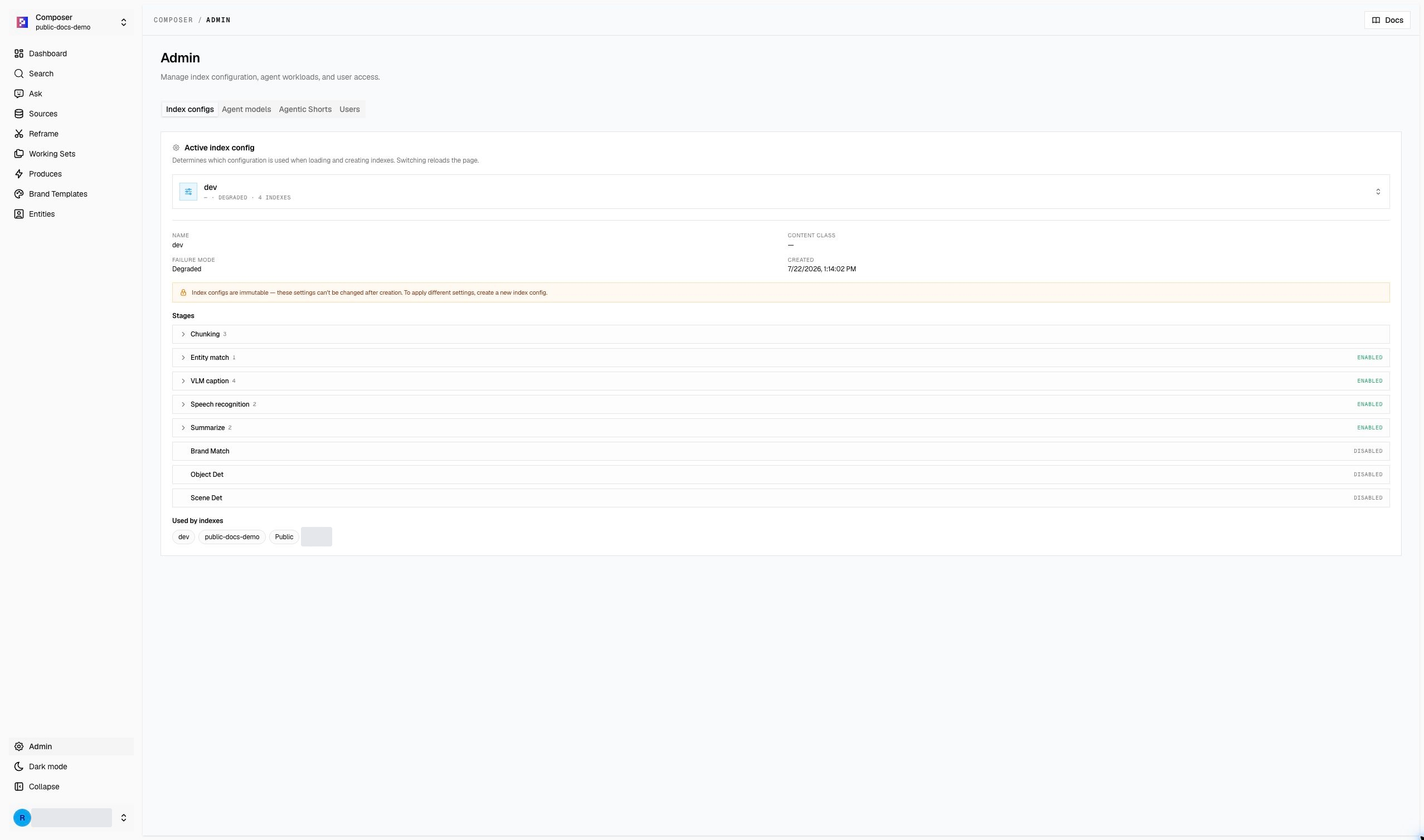 Admin configuration in the public demo