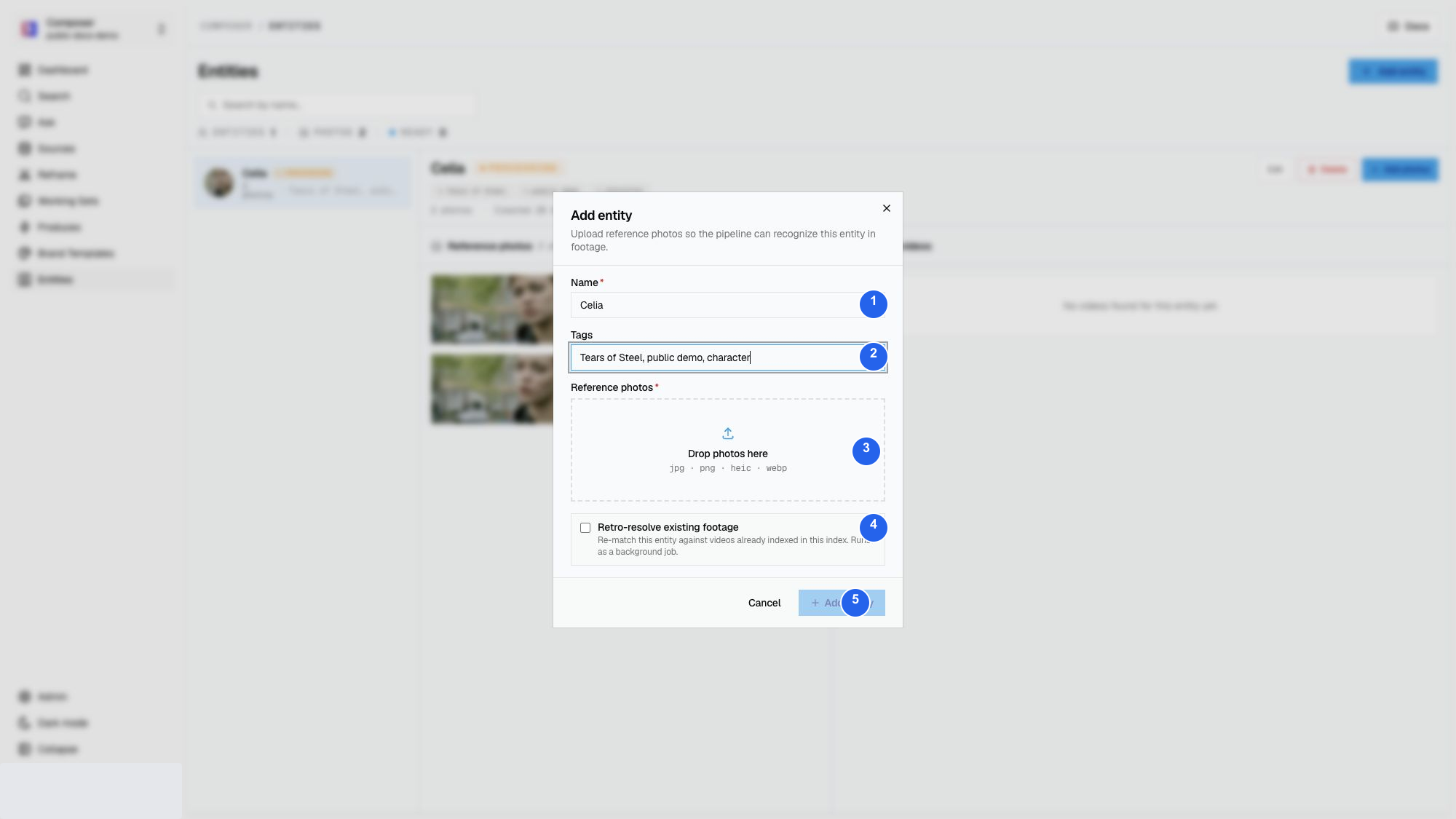 Add entity form prepared for the public Celia example