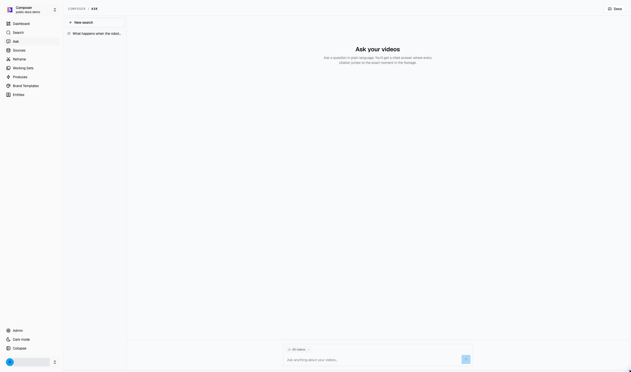 Ask page in the public demo