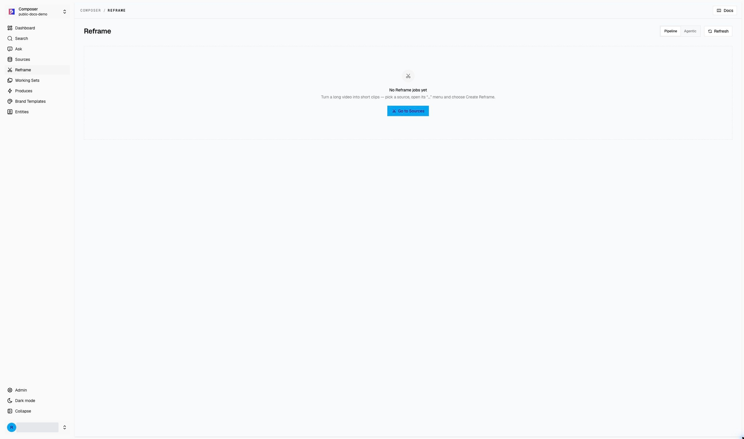 Reframe page in the public demo