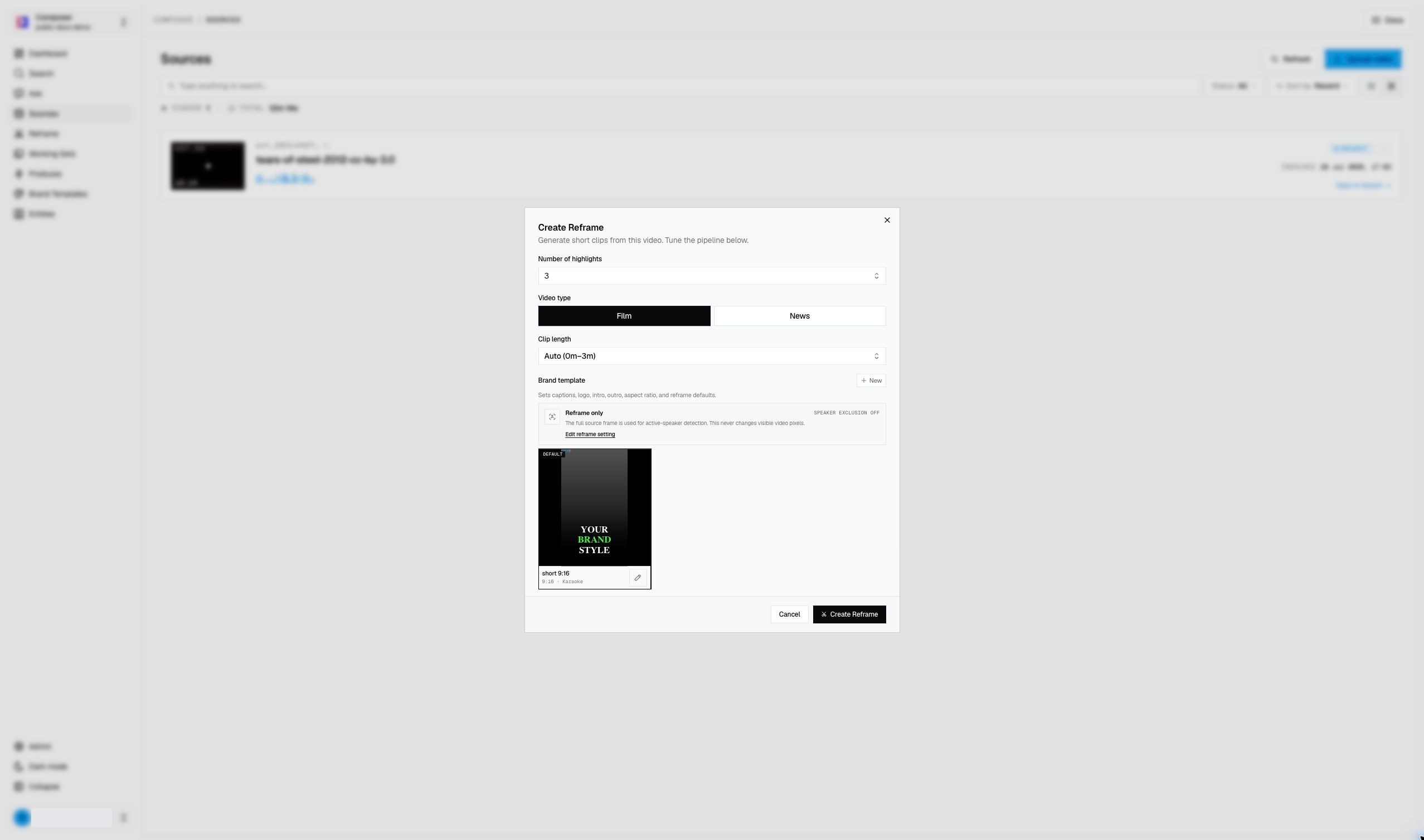 Pipeline Reframe setup