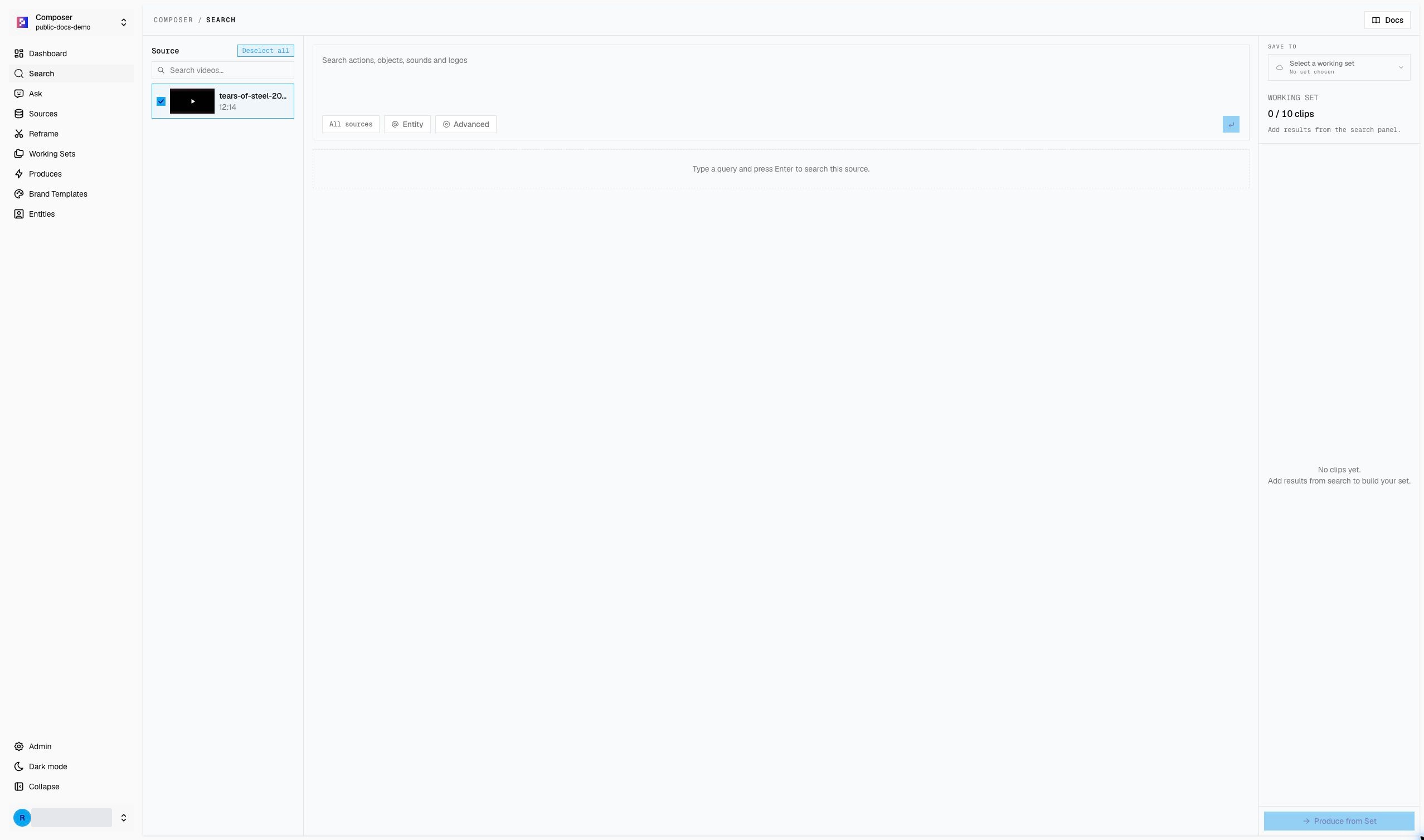 Search page in the public demo