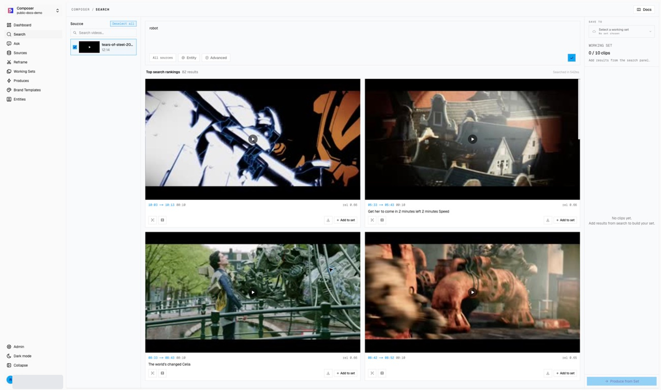 Ranked search results in the public demo