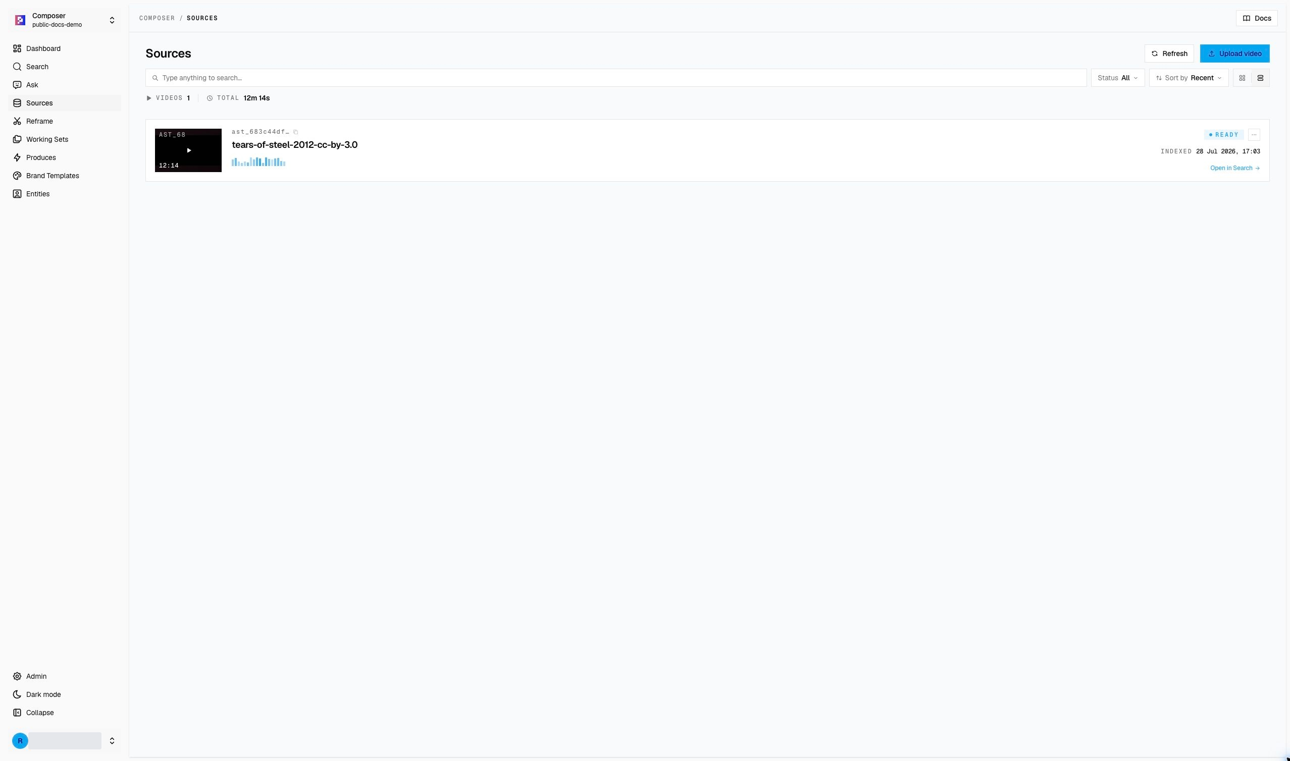 Source list with a ready public-demo video