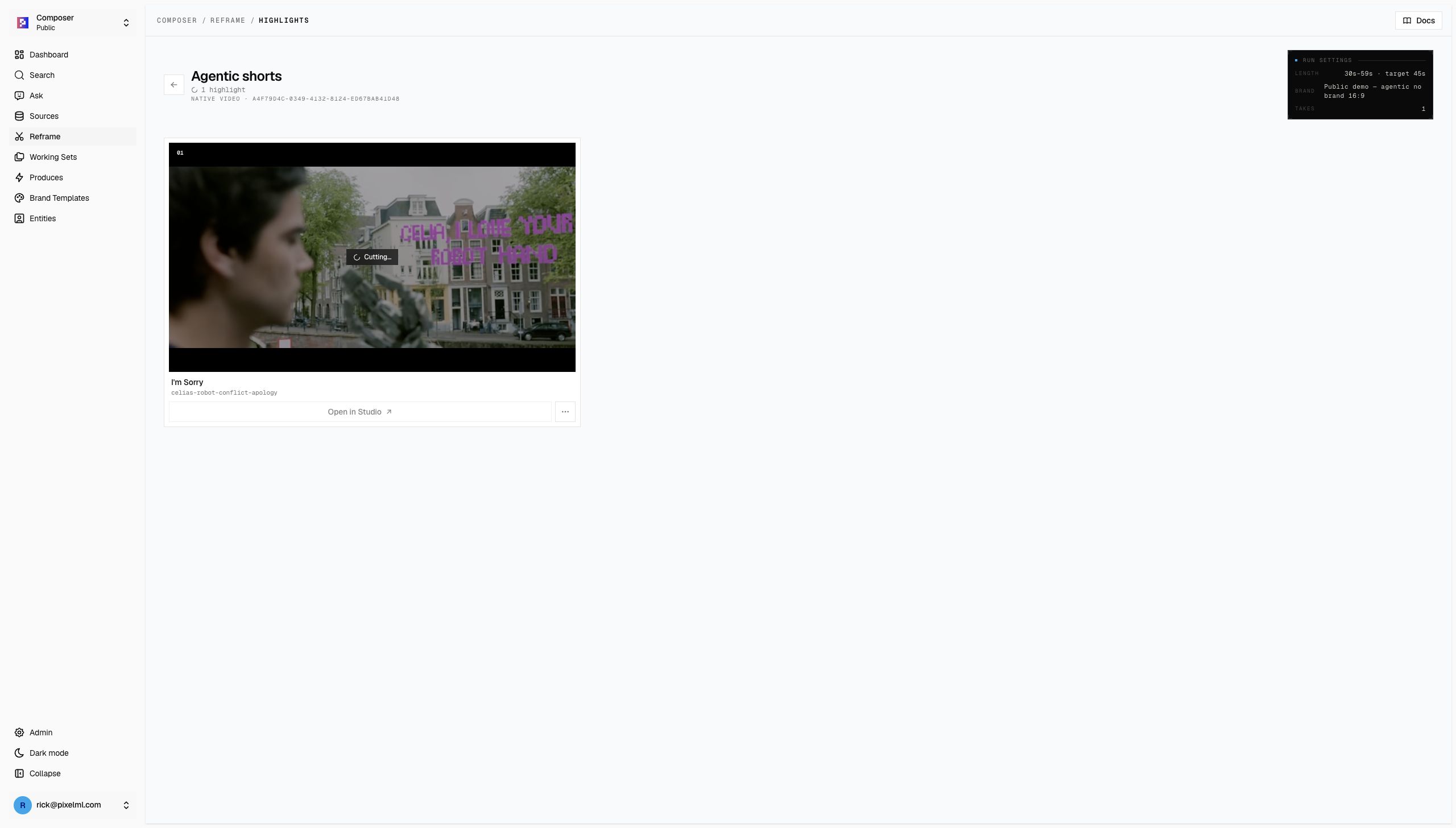 A discovered 16:9 highlight while Agentic Long-to-Short is cutting
