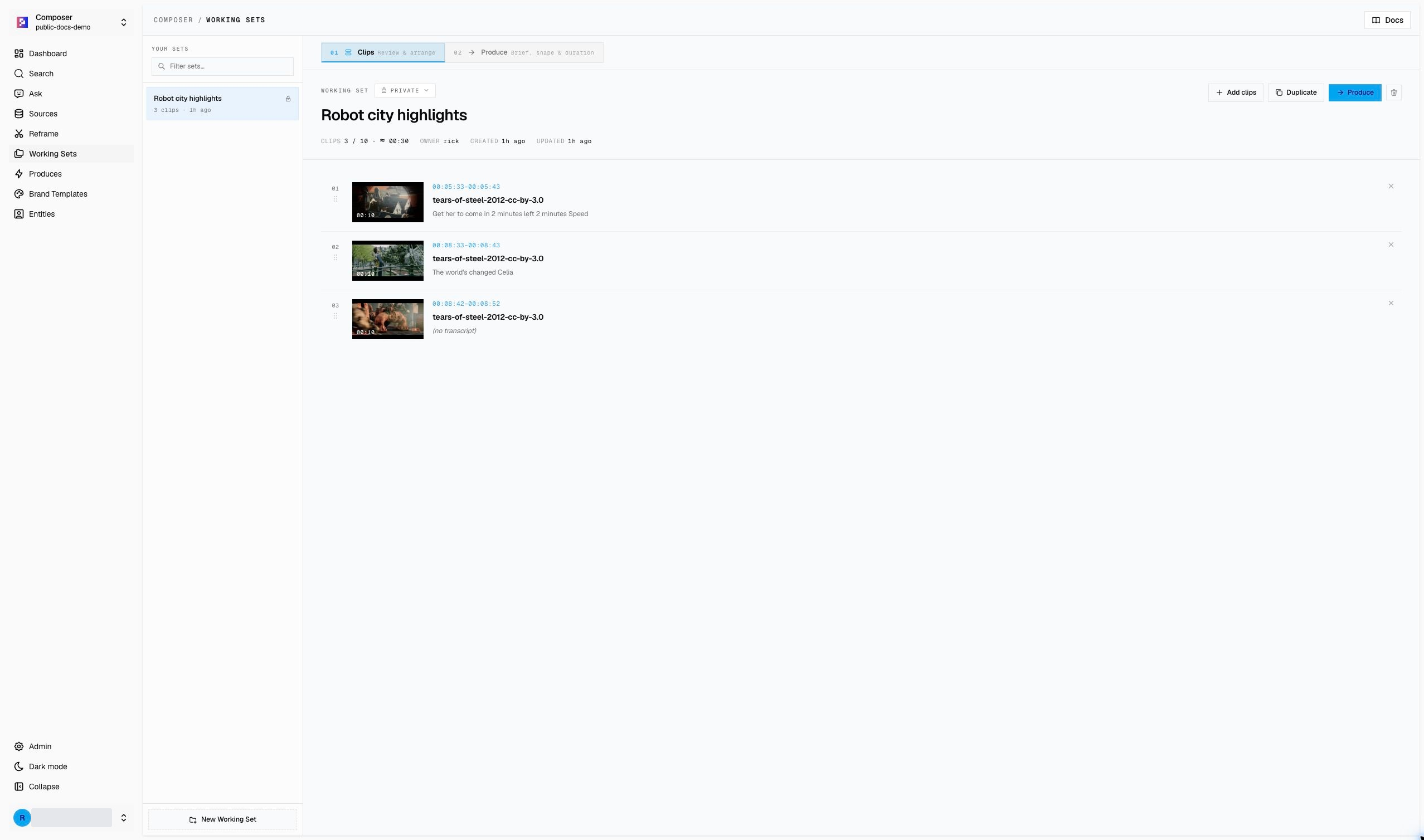 Working Set with a public-demo name